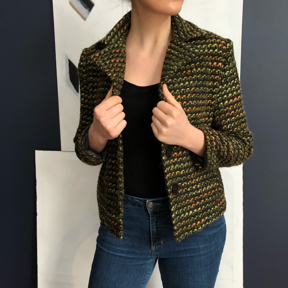 Bernardo Green Multicolor Tweed Blazer Medium